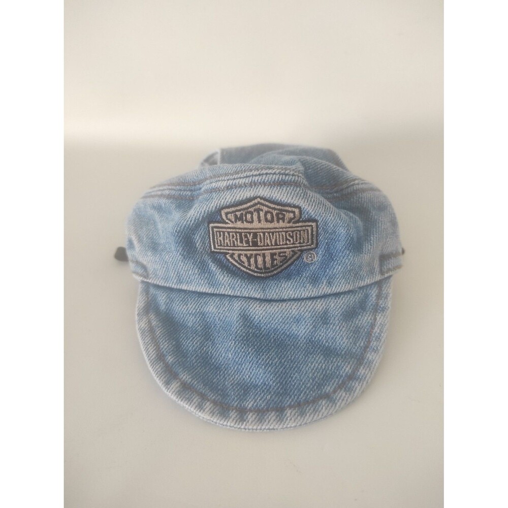 Vintage Y2K Harley Davidson DOG Pet Hat Size Medium Blue Denim Embroidered